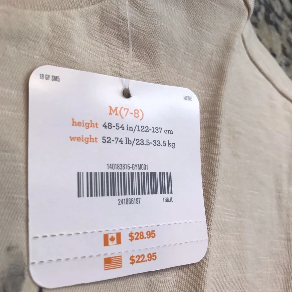 GYMBOREE COTTON YOUTH 7/8 TEE NEW